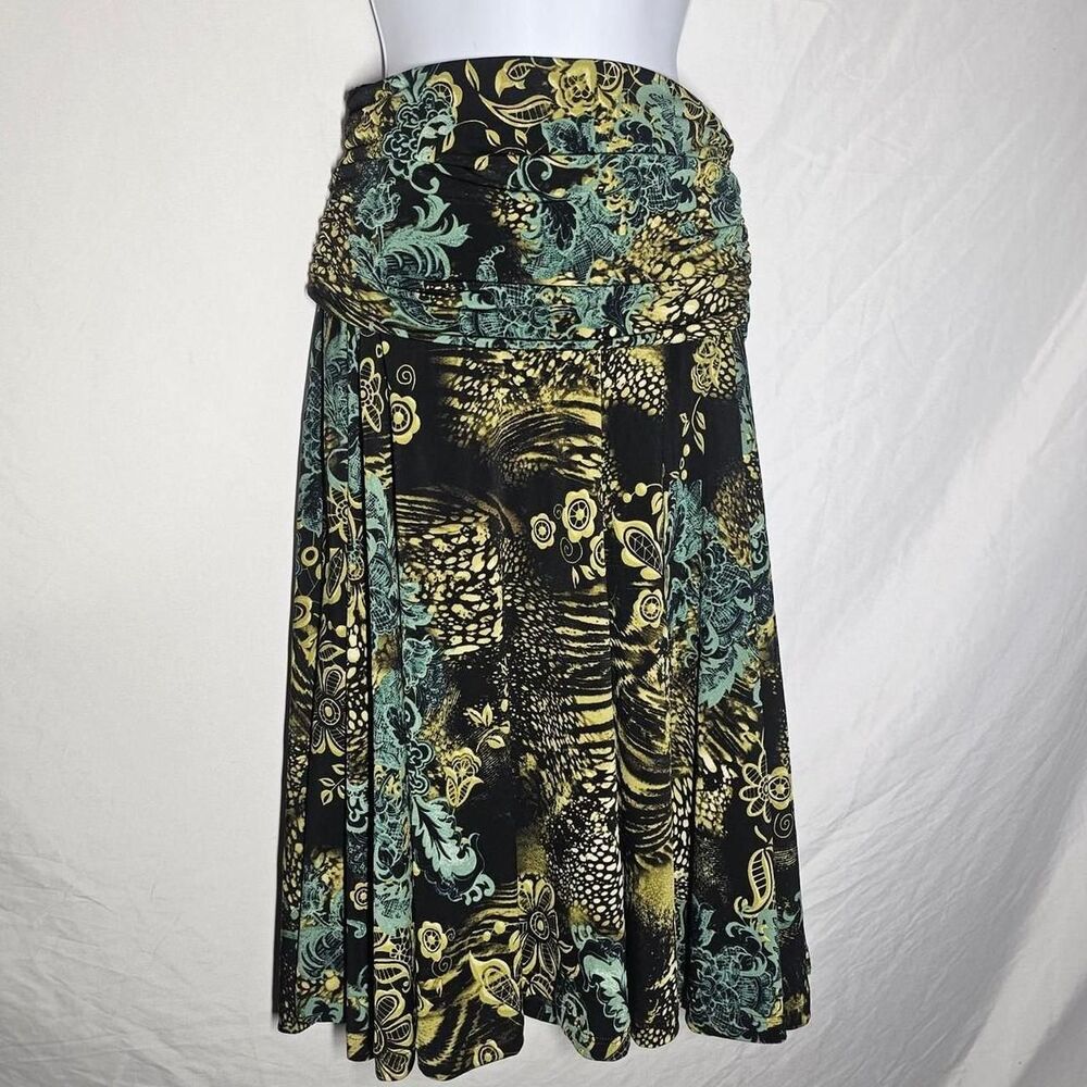 vintage y2k 2000s green whimsigoth floral boho foldover a-line midi skirt
